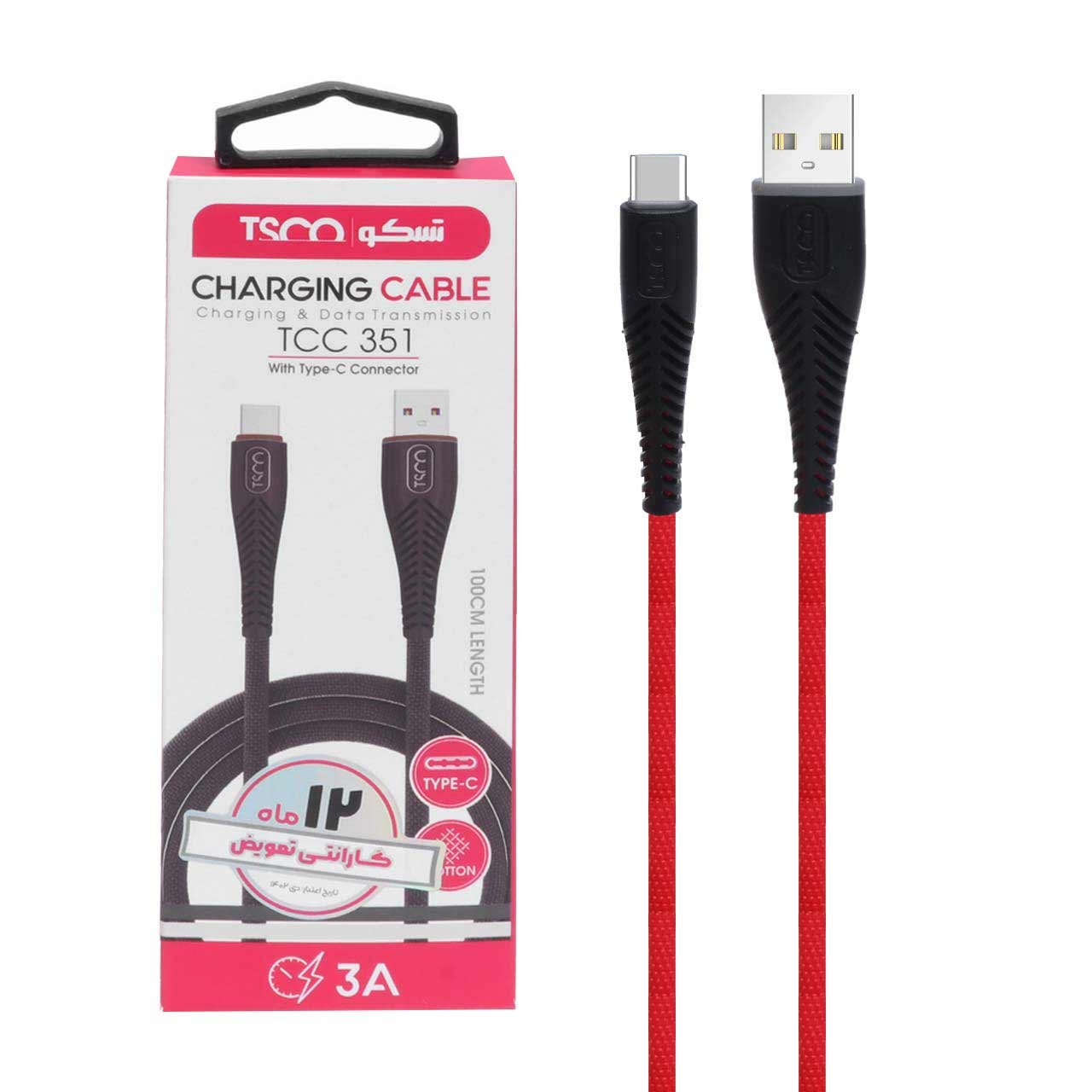کابل تبدیل USB به USB-C تسکو مدل TCC 351 طول 1 متر با 1 سال گارانتی کابل شارژ تایپ سی TSCO