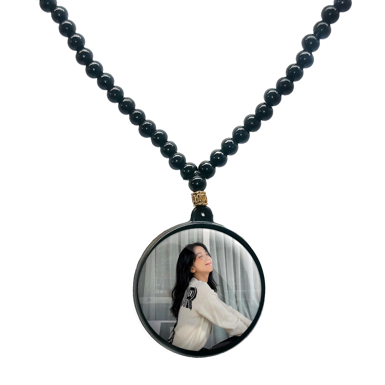 گردنبند پرمانه طرح بلک پینک کد pmd.6759 مدل دو طرفه