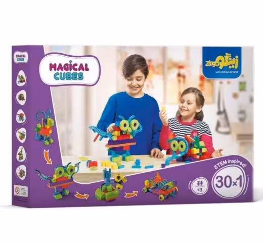 بسته اسباب بازی مکعب های جادویی 1*30 (افزایش مهارت های شناختی و حرکتی)،(کد 155)،(155قطعه،باجعبه)