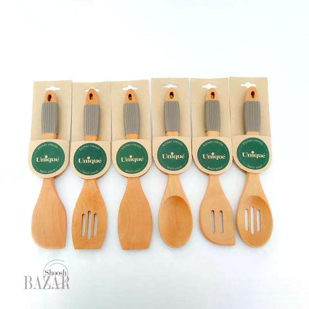 کفگیر تک چوبی دسته سیلیکون یونیک کد 1110