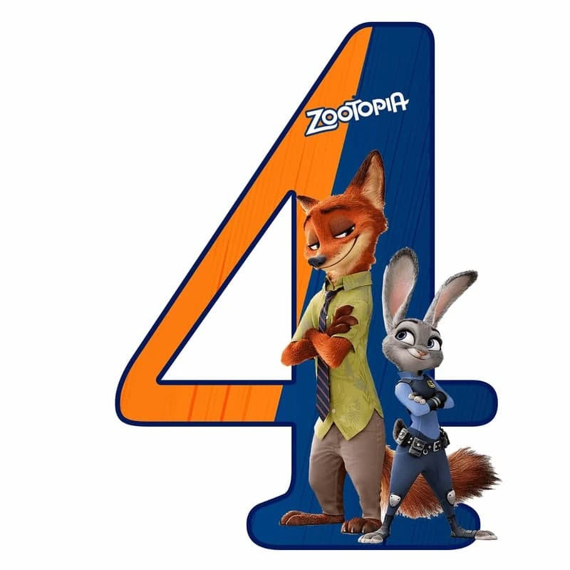 استند رومیزی تولد مدل عدد 4 طرح زوتوپیا