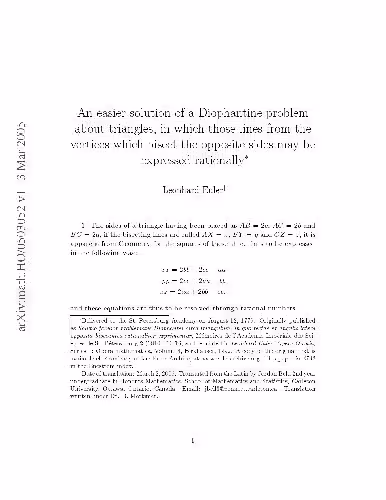 خرید و دانلود نسخه کامل کتاب An easier solution of a Diophantine problem about triangles, in which those lines from the vertices which bisect the opposite sides may be expressed rationally