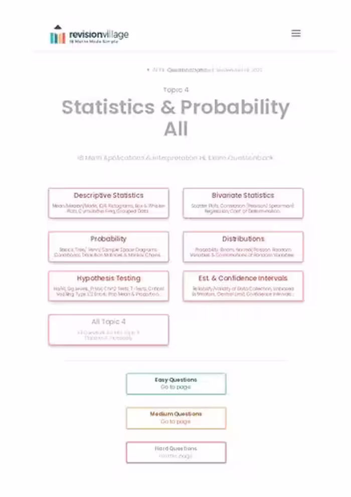 خرید و دانلود نسخه کامل کتاب Revision village Math AI HL - Statistics &amp; Probability - Hard Difficulty Questionbank
