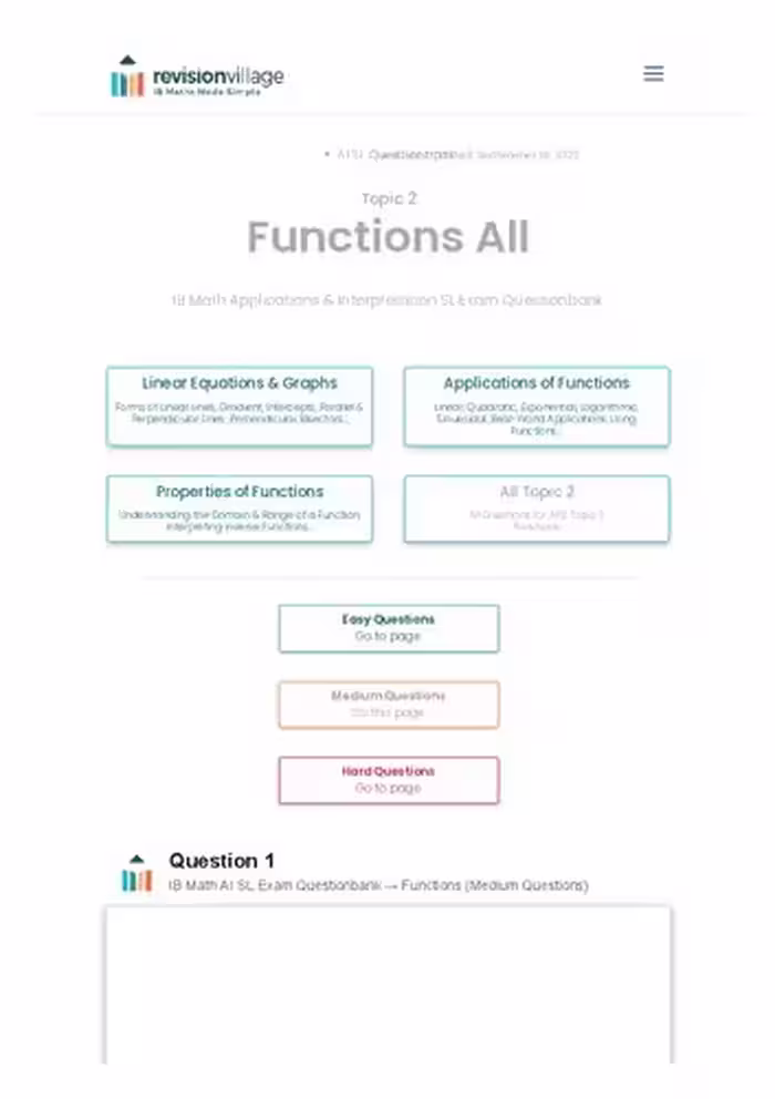 خرید و دانلود نسخه کامل کتاب Revision village Math AI SL - Functions - Medium Difficulty Questionbank