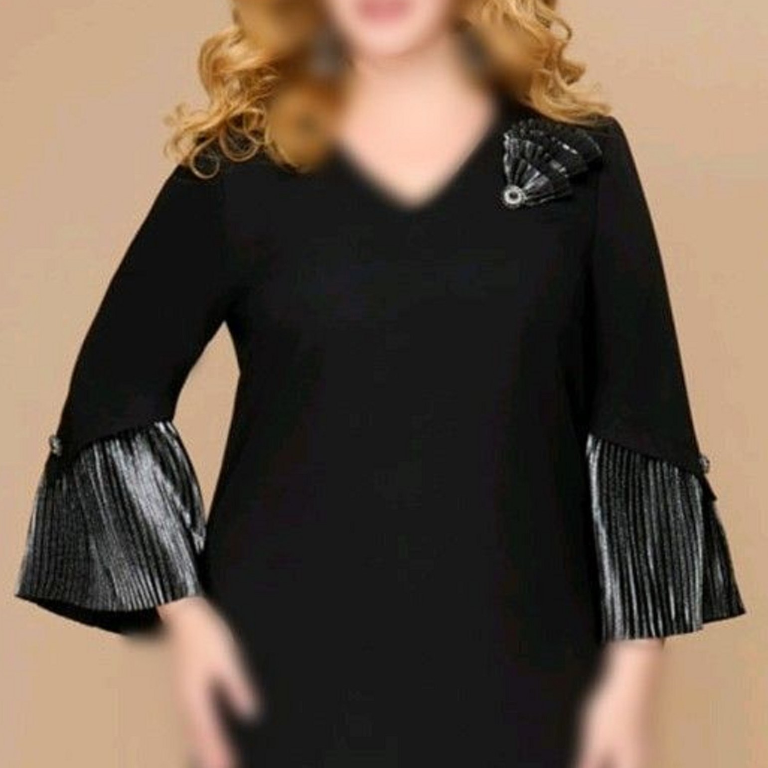 لباس مجلسی بیگ سایز آستین ساتن چین دار لباس زنانه سایز 44 تا 60