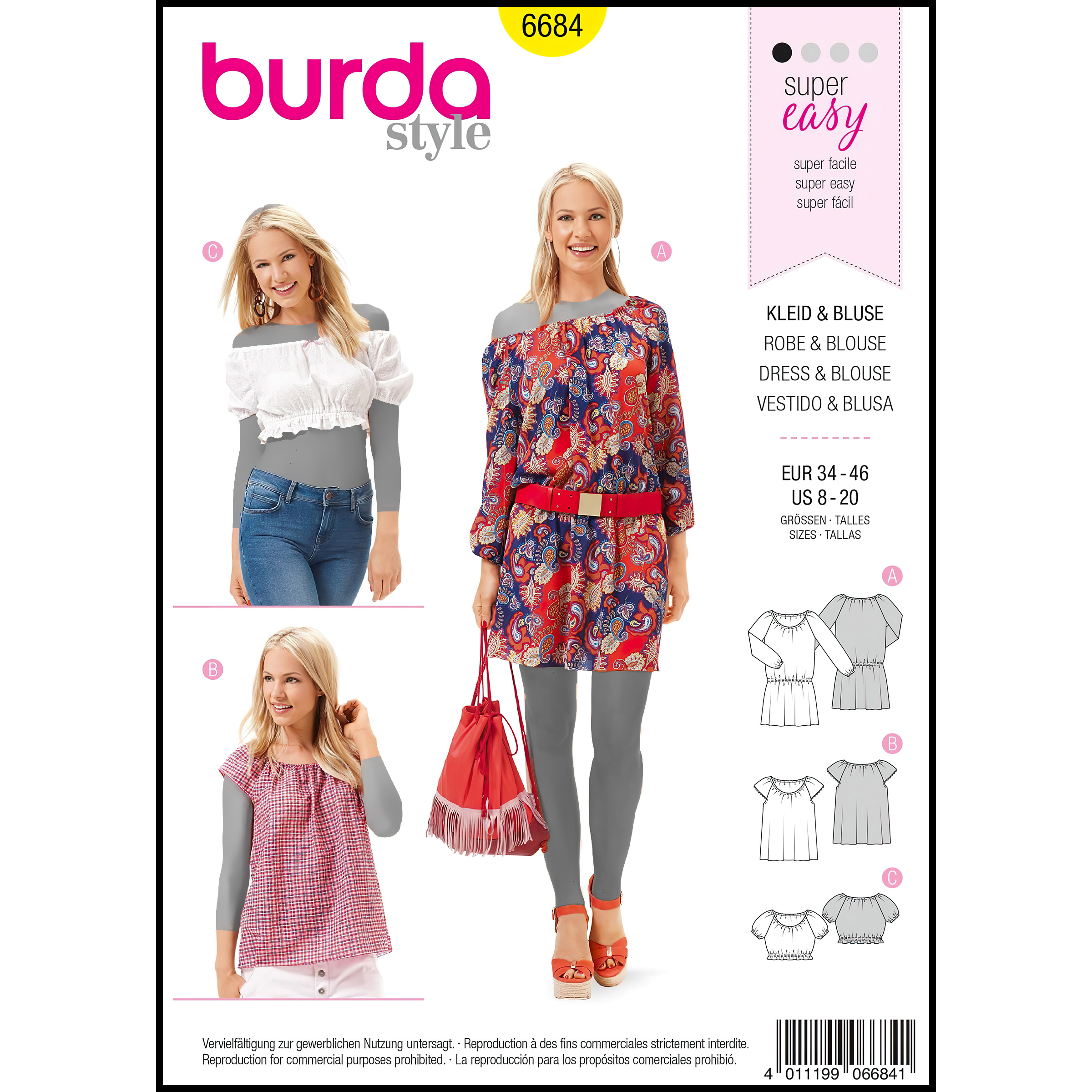 الگوی خیاطی تاپ و بلوز زنانه بوردا استایل کد 6684 سایز 34 تا 46 متد مولر