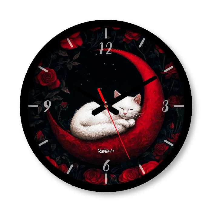 ساعت دیواری بزرگ راویتا طرح گربه و رز کد 3661