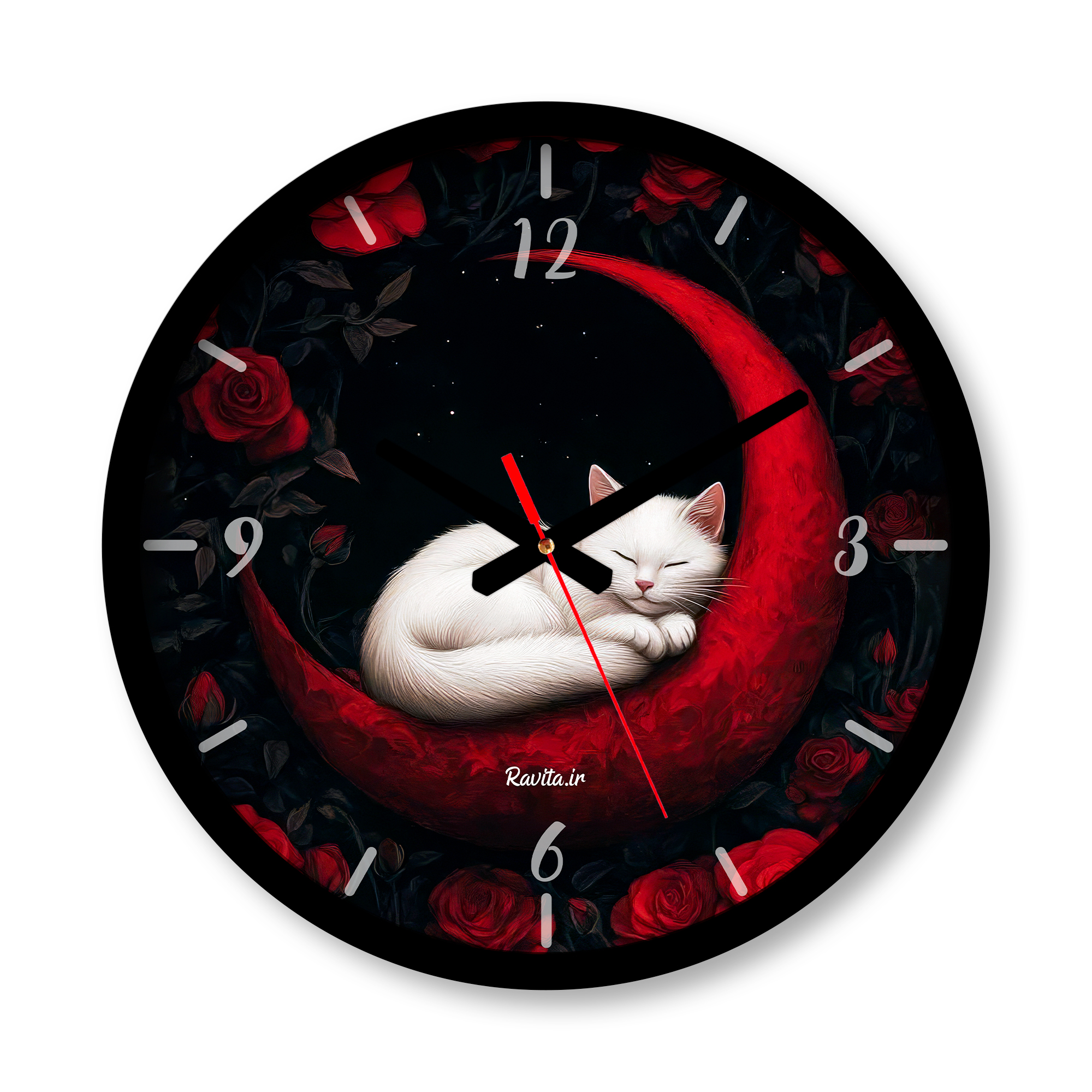 ساعت دیواری بزرگ راویتا طرح گربه و رز کد 3661