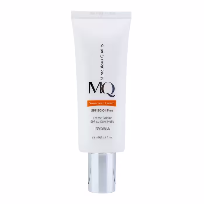 کرم ضد آفتاب بی رنگ ام کیو SPF50 مدل INVISIBLE مناسب پوست های چرب حجم 55 میلی لیتر