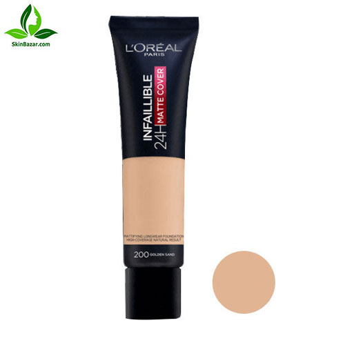 کرم پودر لورآل سری مات Infallible 24H مدل گندمی طلایی شماره 200 کد 514