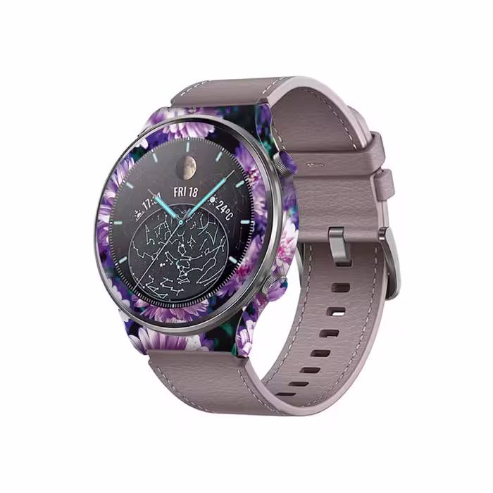 برچسب ماهوت طرح Purple Flower مناسب برای ساعت هوشمند هوآوی Watch GT 2 Pro