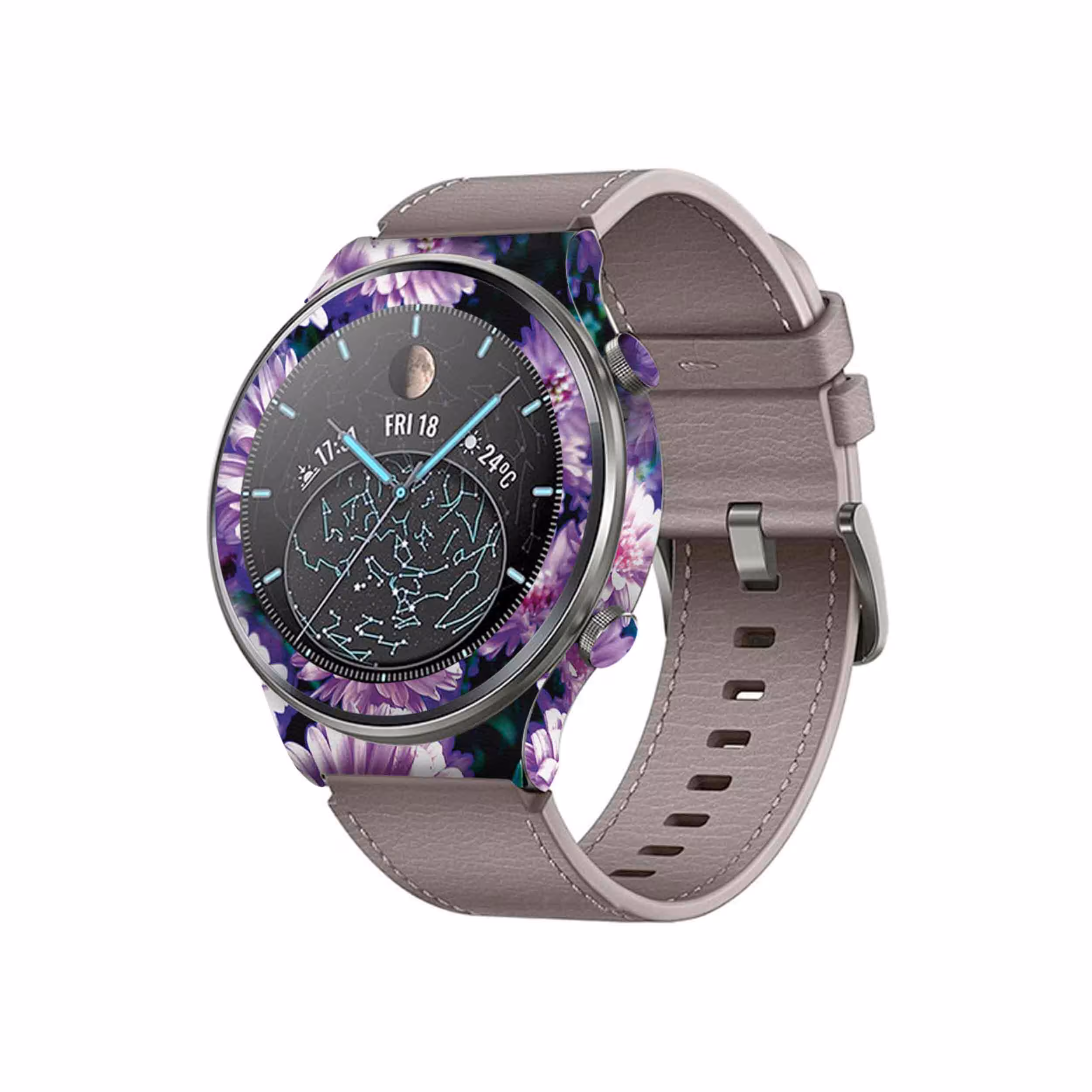 برچسب ماهوت طرح Purple Flower مناسب برای ساعت هوشمند هوآوی Watch GT 2 Pro