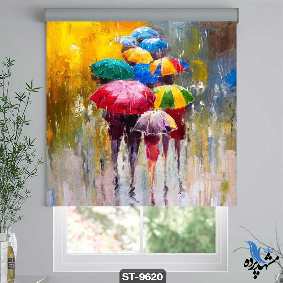 پرده شیدرول تصویری طرح مدرن چتر و مردم کد ST9620