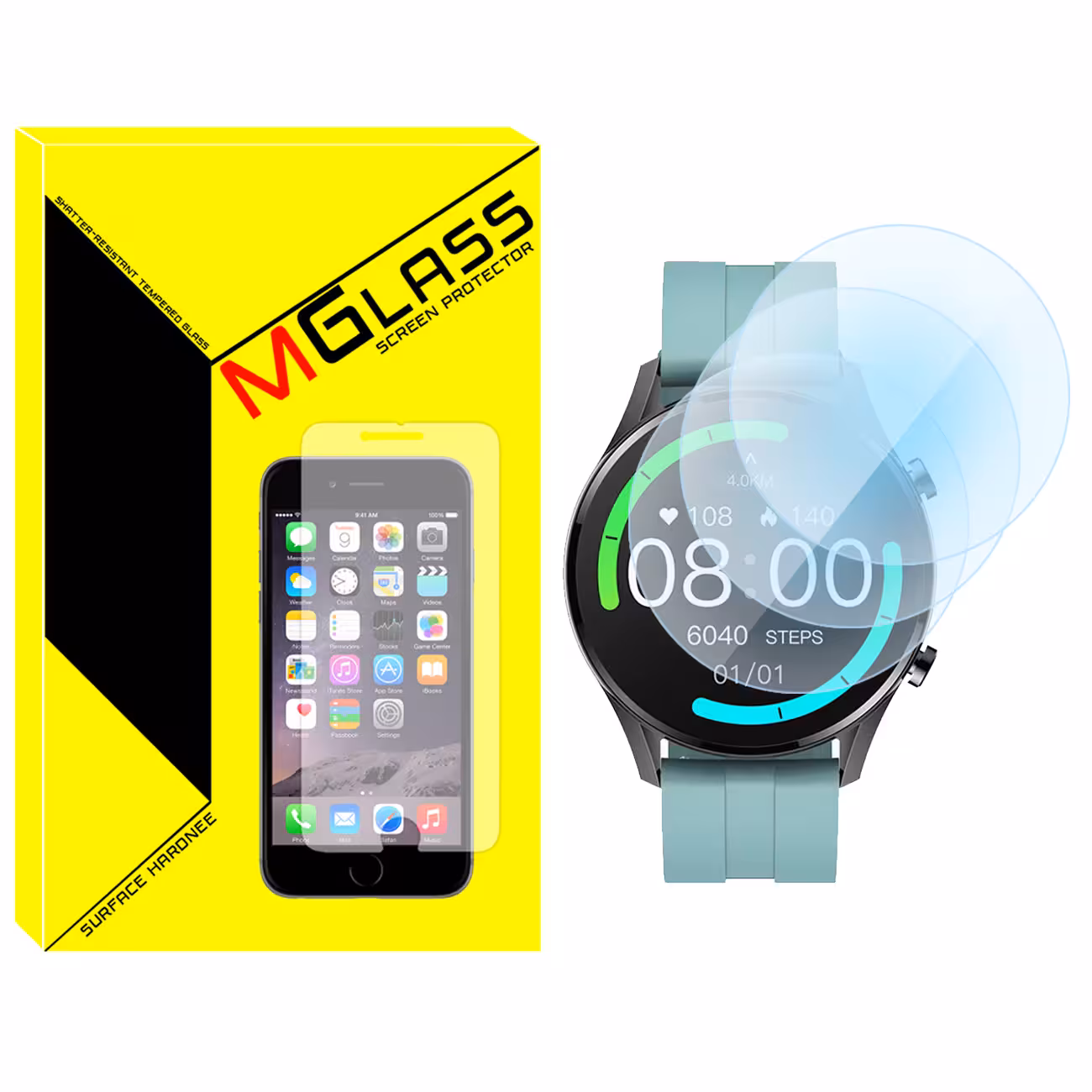 محافظ صفحه نمایش شیشه‌ای ام گلس مدل SH-MG مناسب برای ساعت هوشمند ایمیلب W12 بسته سه عددی