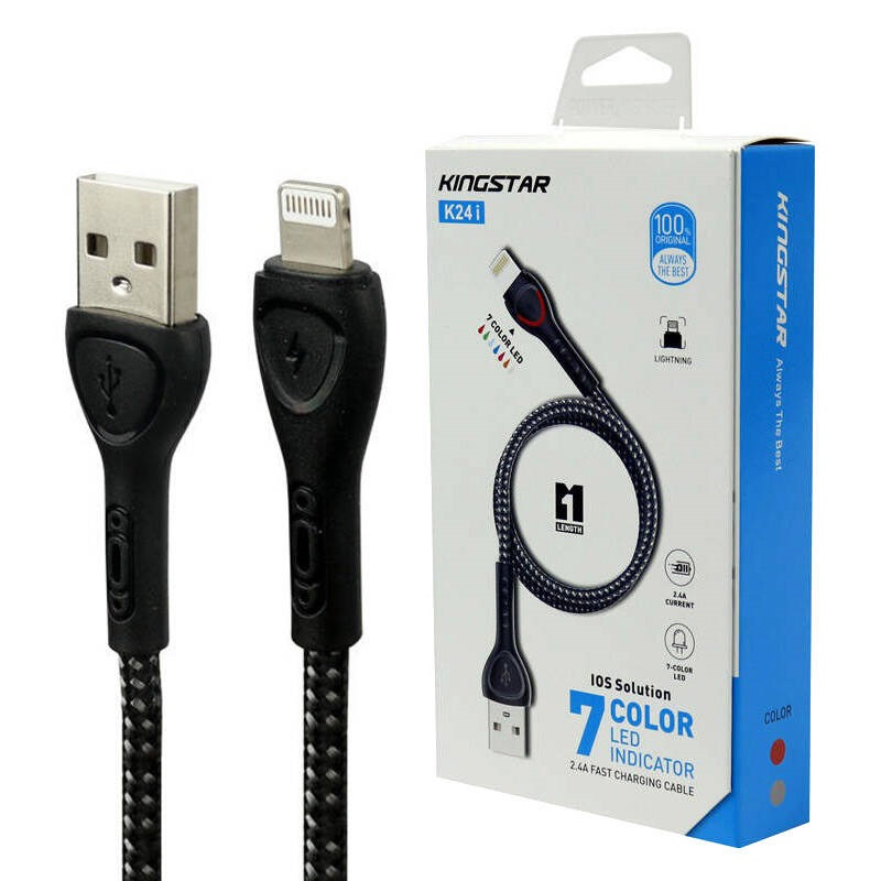 کابل آیفونی فست شارژ KingStar K24i 2.4A 1m