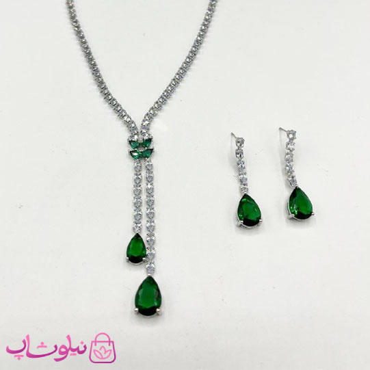 نیم ست زنانه تنیسی با کریستال اشکی سبز کد 600