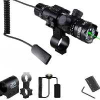 لیزر  روی اسلحه شکاری دارای دو عدد رینگ و چسب و آلن و همراه دو عدد دکمه  خاموش روشن به دو روش  