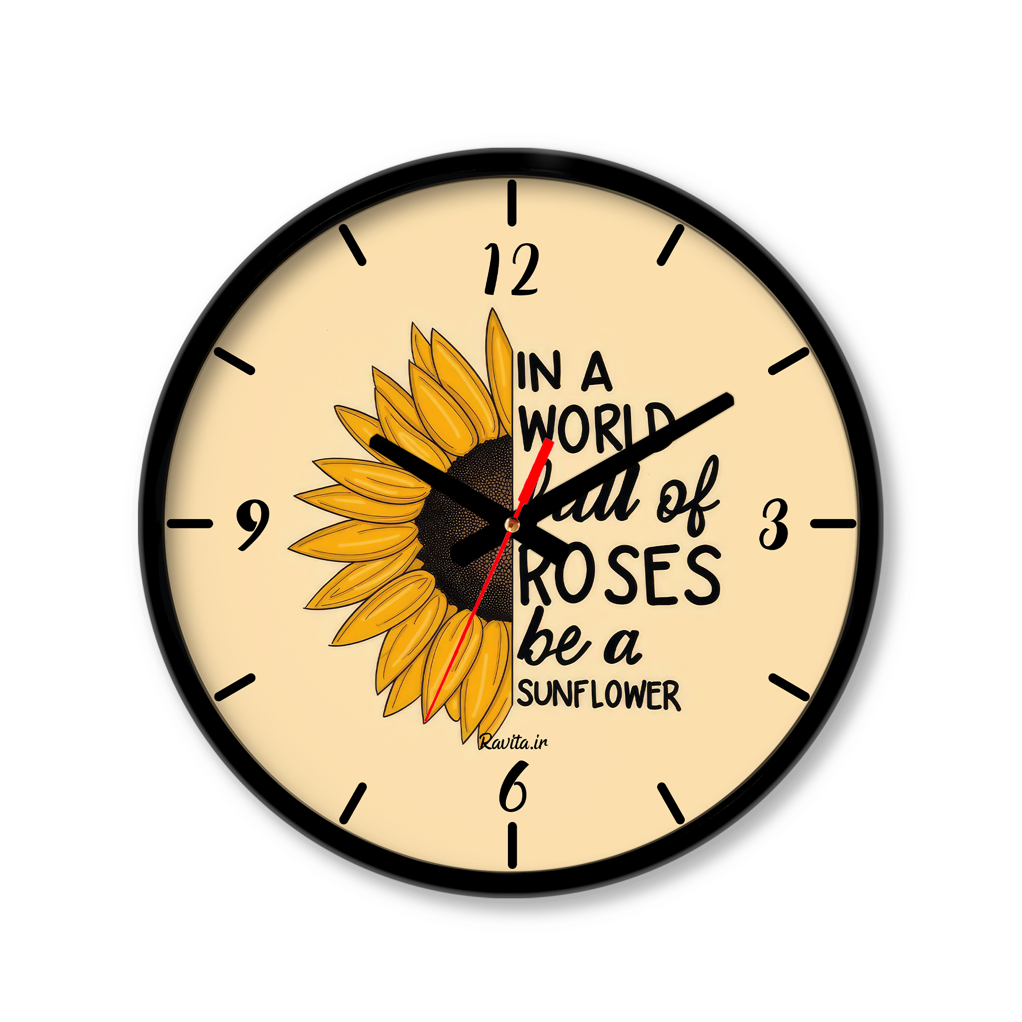 ساعت دیواری کوچک راویتا طرح گل آفتاب گردان کد 3617