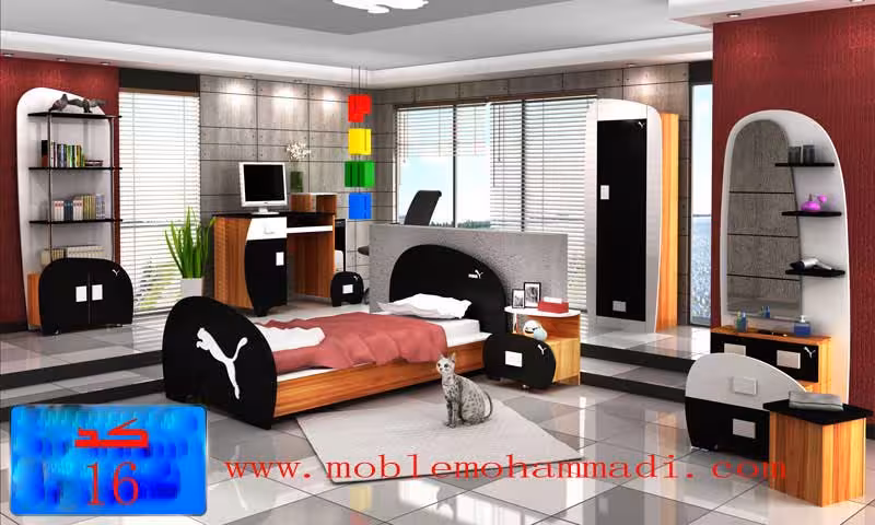 سرویس خواب جوان کد 16 شامل تخت/ کمد/ میز تحریر/ میز ارایش /دکور/ کتابخانه/پاتختی