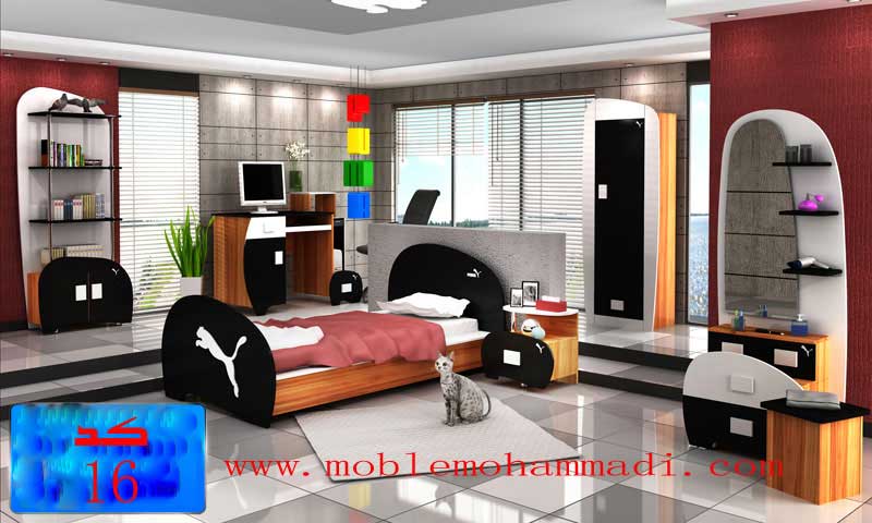 سرویس خواب جوان کد 16 شامل تخت/ کمد/ میز تحریر/ میز ارایش /دکور/ کتابخانه/پاتختی