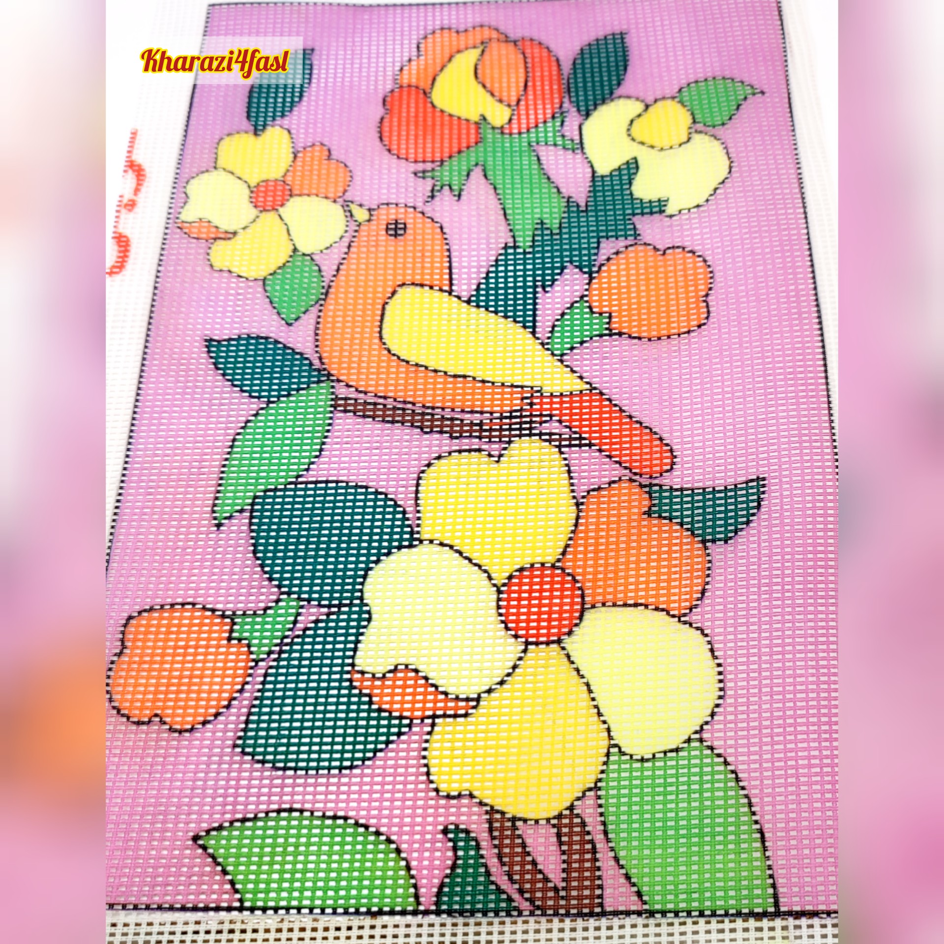 کوبلن طرح گل و مرغ کد 660 سایز  20 در 30 سانتی متر