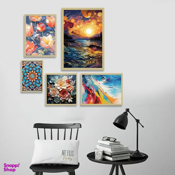 تابلو بکلیت طرح نقاشی رنگ روغن آبستره گل و طبیعت مدل BE-1328 مجموعه 5 عددی