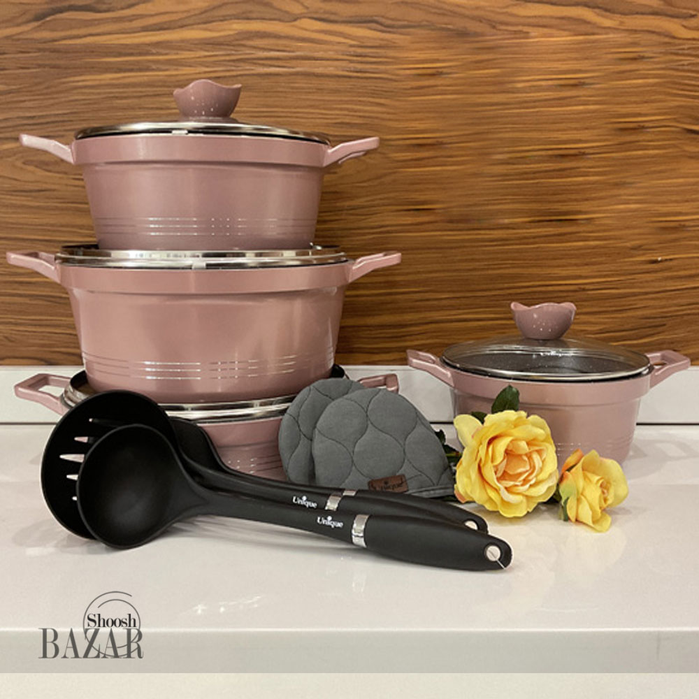 سرویس قابلمه 11 پارچه کلاسیک گرانیتی رزگلد یونیک کد 7704