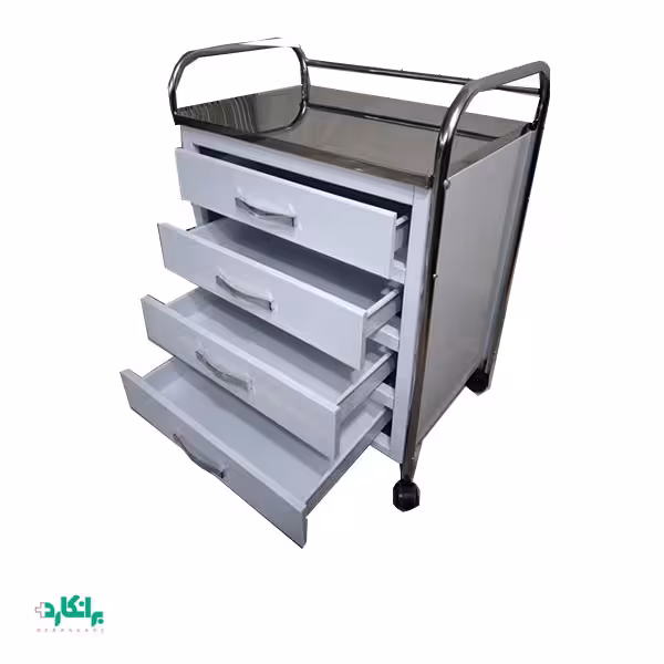 ترالی 4 کشو دستگیره دار رویه استیل درجه یک