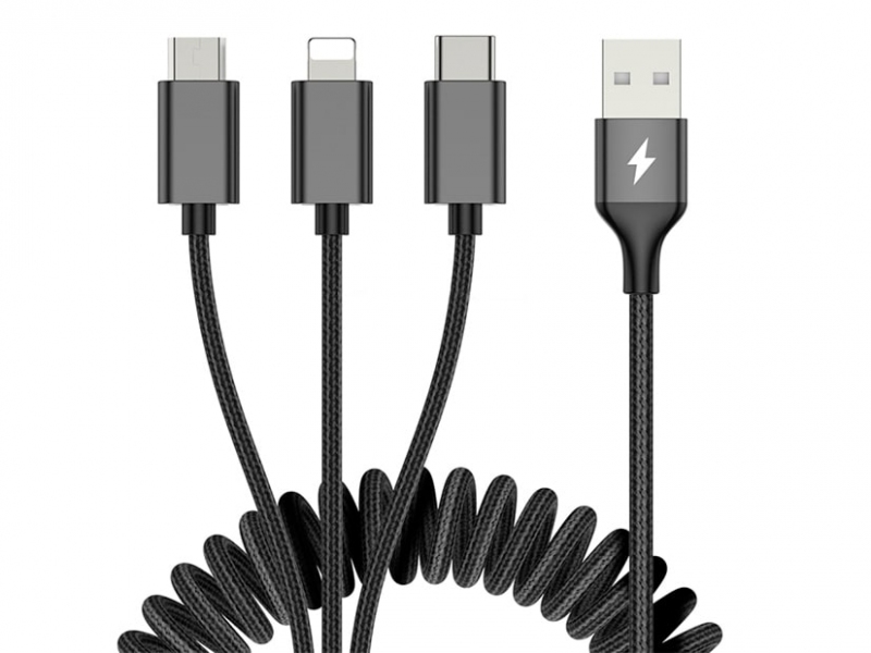 کابل 3 کاره راک  ROCK 3in1 Metal Stretchable Charge and Sync Cable 3.3A 2M &#8211; RCB0722
