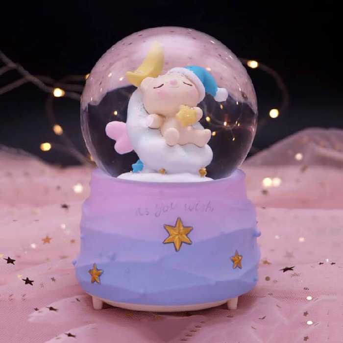 گوی موزیکال برفی پمپی و چراغدار طرح خرس خوابالو مدل As You Wish