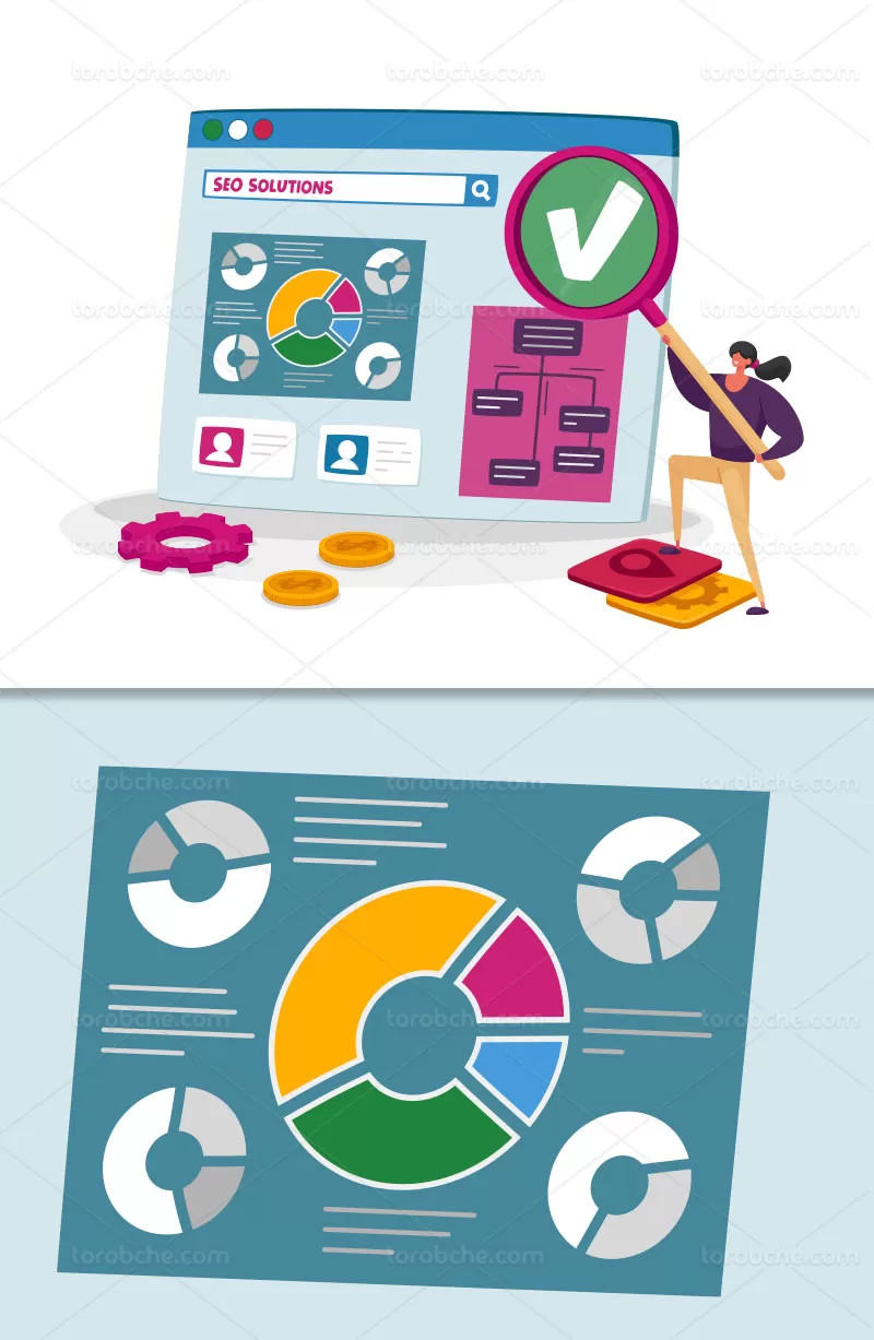 وکتور مفهومی راه حل های سئو | گرافیک با طعم تربچه