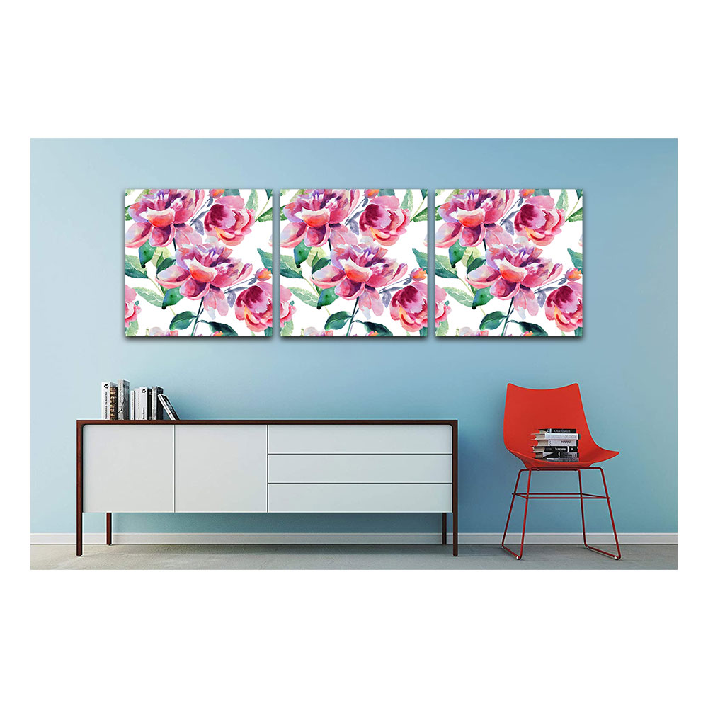 تابلو شاسی طرح گل صورتی گل مدل GTS1103 مجموعه سه عددی