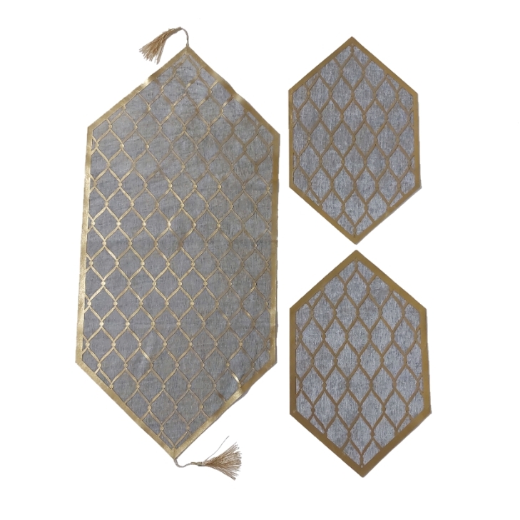 ست سه تکه رومیزی آرکاد مدل چرم و مخمل طرح موج کد T8540