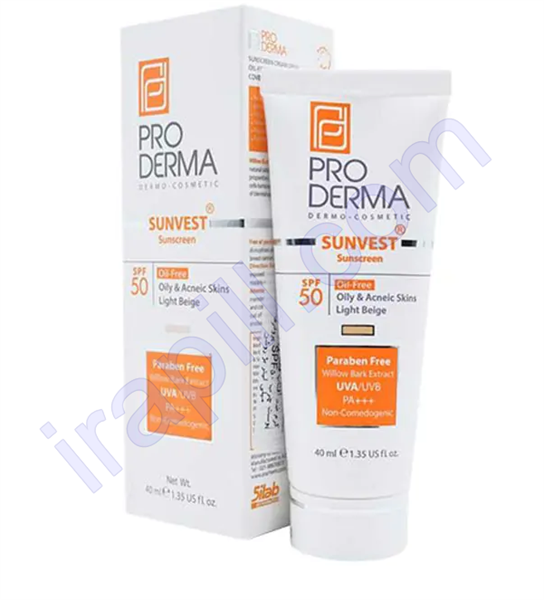 کرم ضد آفتاب فاقد چربی SPF50 پرودرما رنگ بژ روشن 40 میلی لیتر