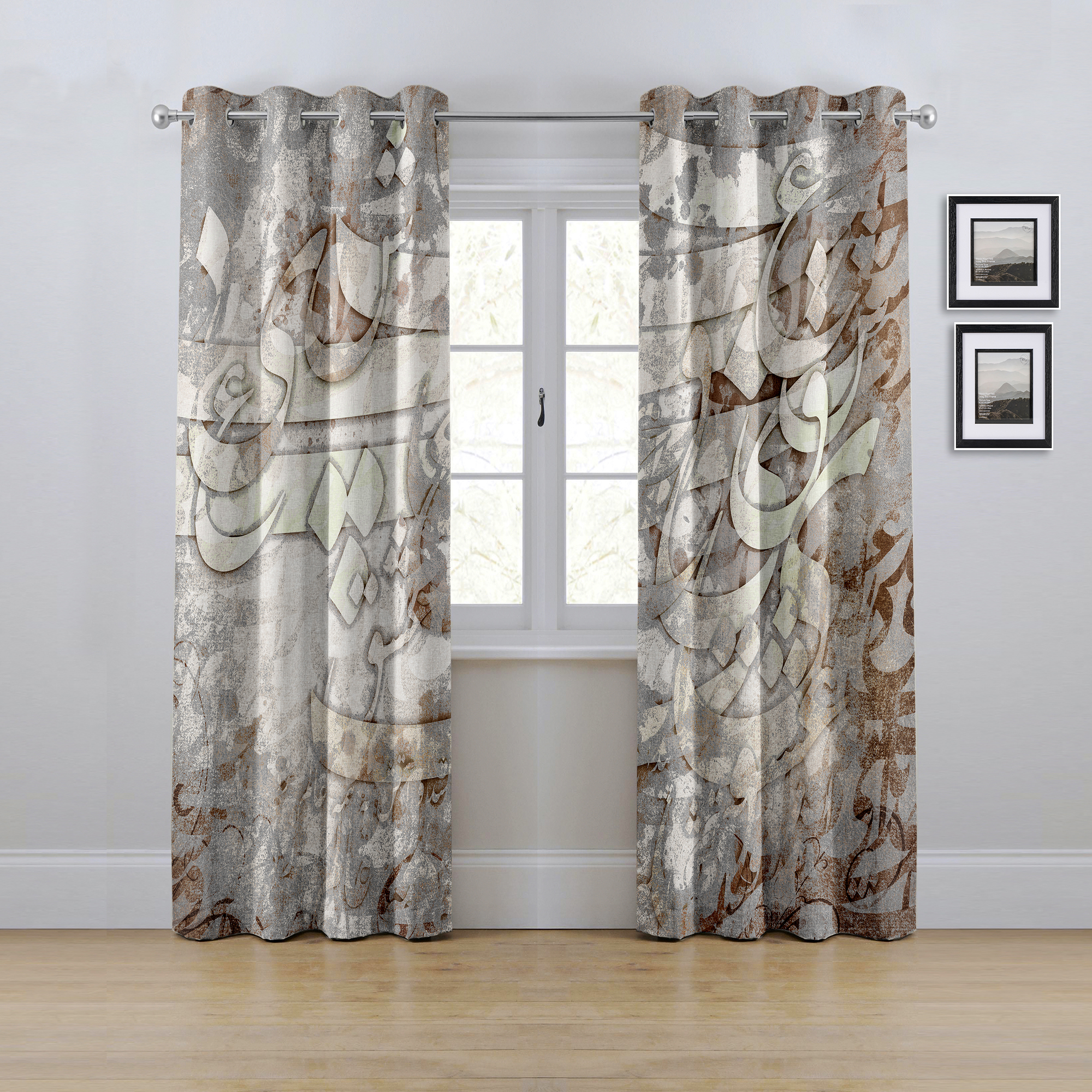 پرده مدل پانچی طرح نقاشی خط سایز 280x145 سانتی متر