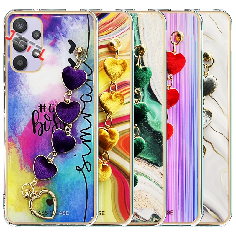 قاب گوشی دخترانه سامسونگ Samsung Galaxy A32 5G مدل ماربل پام پام زنجیردار