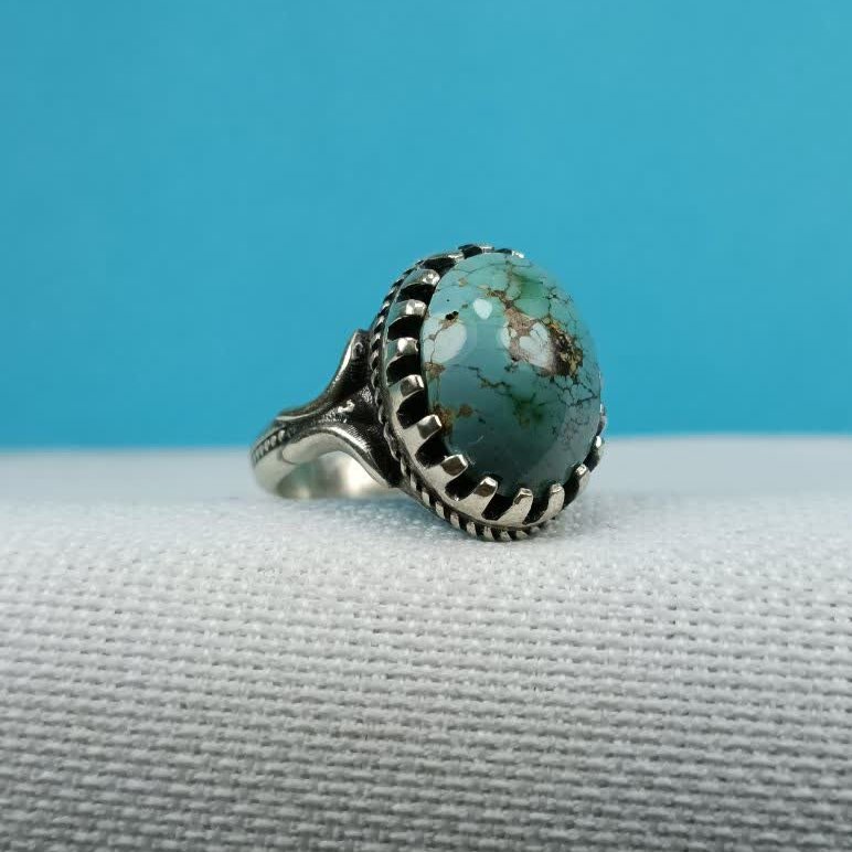 انگشتر نقره مردانه فیروزه نیشابور اصلی رکاب مدل ساده