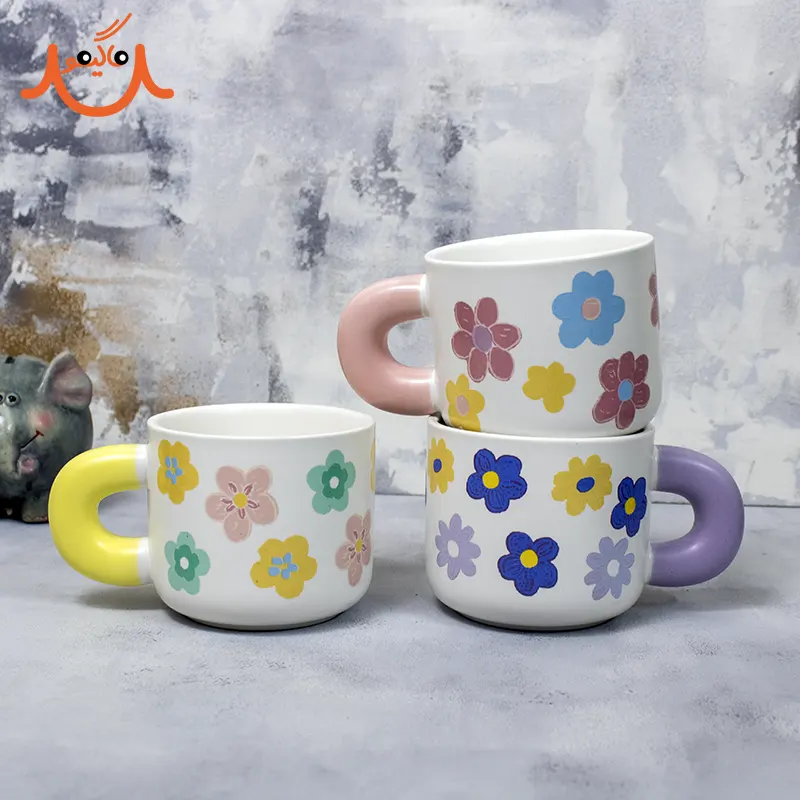 ماگ سرامیکی طرح گل دسته رنگی