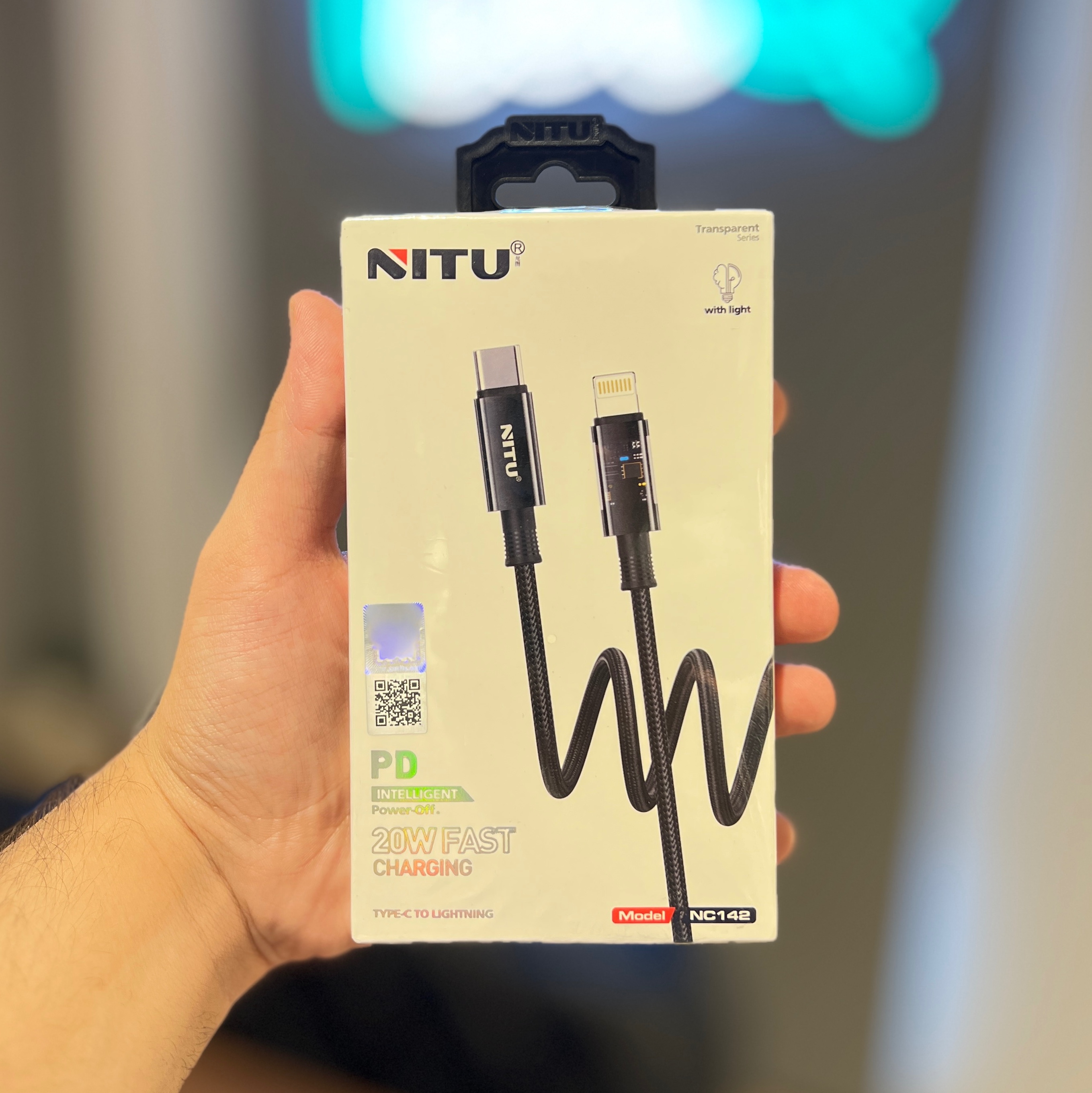 کابل شارژ  آیفون قطع کن دار برند NITU کنفی با سری شفاف