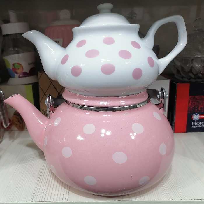 ست کتری قوری رنگی خالدار  لعابی توپی MRS