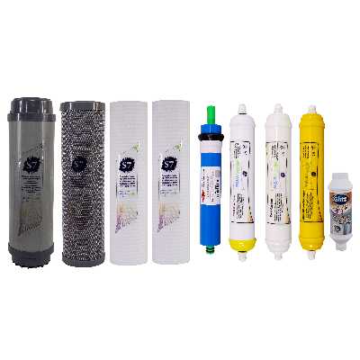 فیلتر دستگاه تصفیه آب آکوآ اسپرینگ مدل F-S7-Q9A مجموعه 8 عددی به همراه رسوبگیر گلیتز