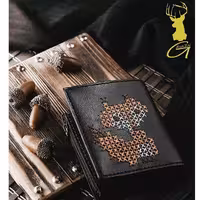 کیف پول جیبی چرم شماره دوزی شده با طرح روباه و ارسال رایگان