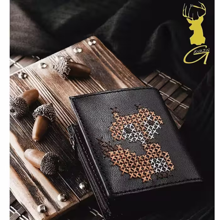 کیف پول جیبی چرم شماره دوزی شده با طرح روباه و ارسال رایگان