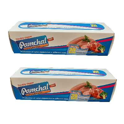 کیسه زیپ دار  پامچال مدل دو زیپ کد 20x25 دو بسته 30 عددی