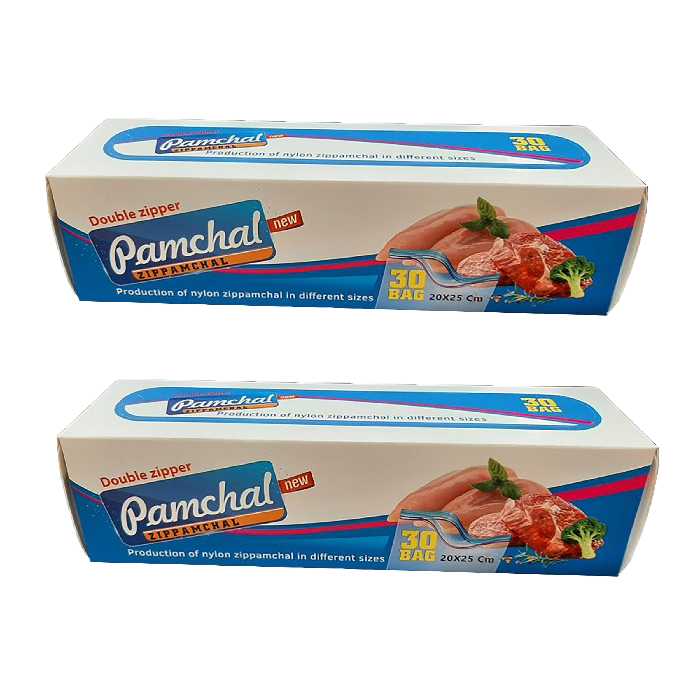 کیسه زیپ دار  پامچال مدل دو زیپ کد 20x25 دو بسته 30 عددی