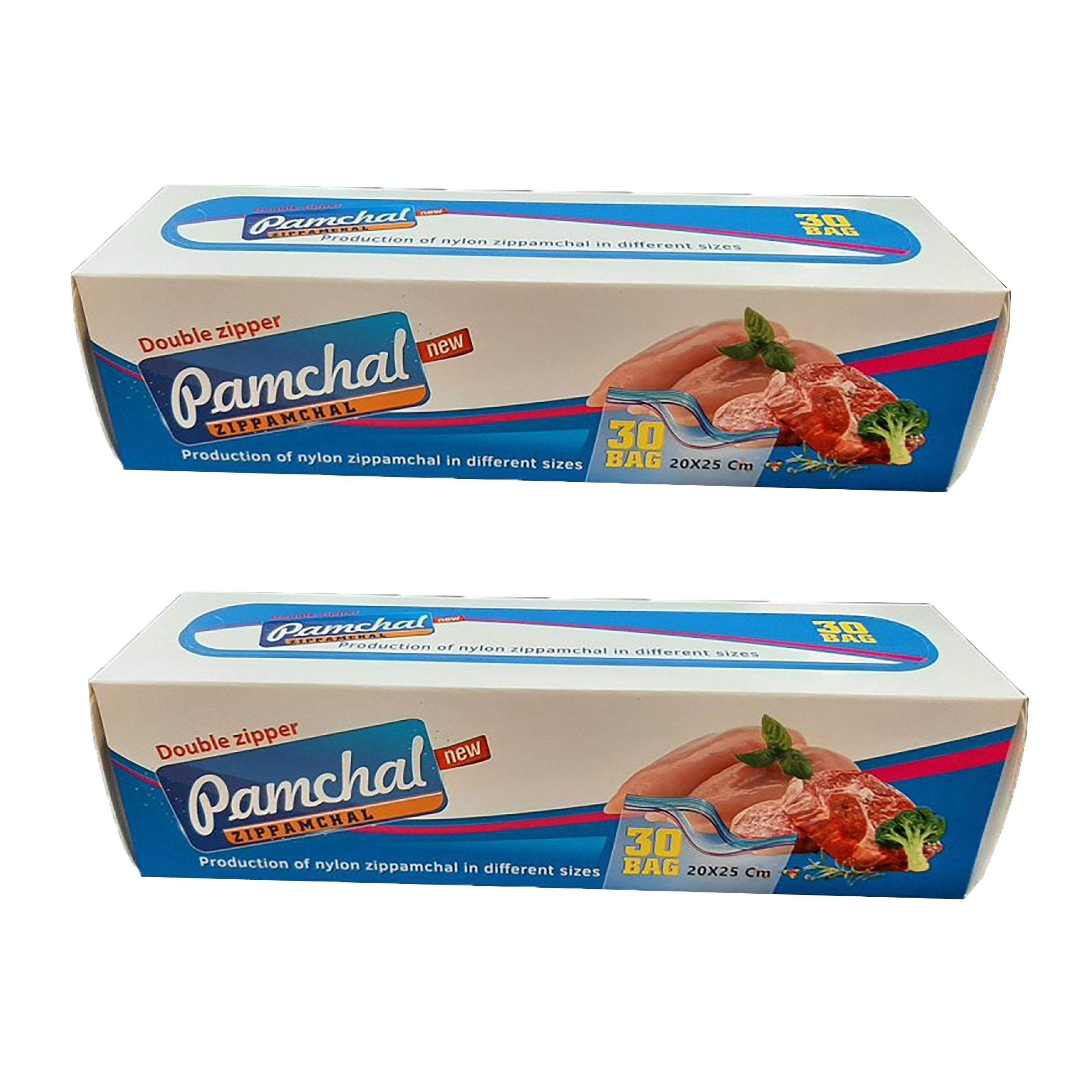 کیسه زیپ دار  پامچال مدل دو زیپ کد 20x25 دو بسته 30 عددی