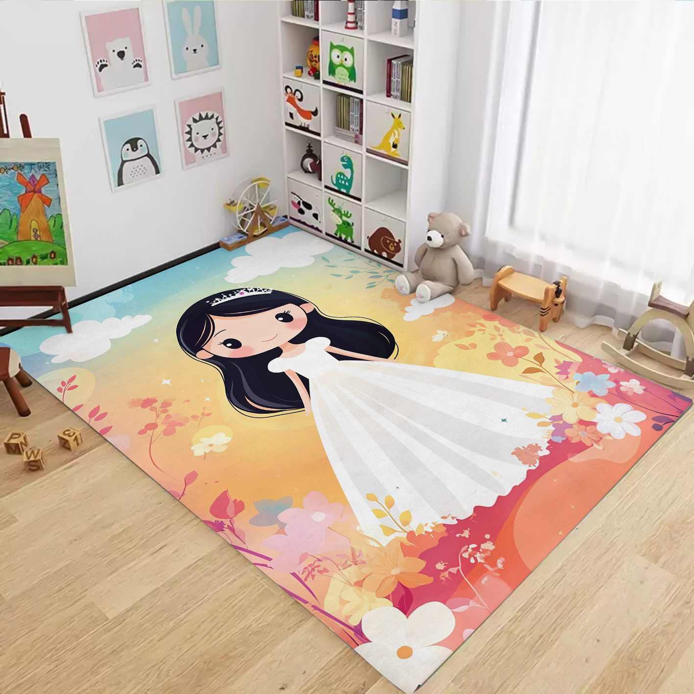 فرش دخترانه پرنسسی با زمینه زرد و نارنجی HQ-3261