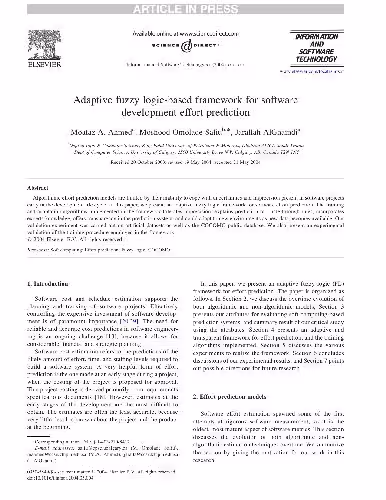 خرید و دانلود نسخه کامل کتاب Adaptive Fuzzy Logic Based Framework For Softwarevelopment Effort Prediction