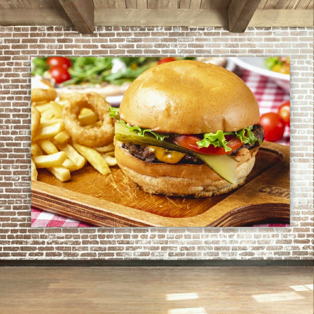 تابلو بوم طرح فست فود مدل همبرگر و سیب زمینی کد SDB9603
