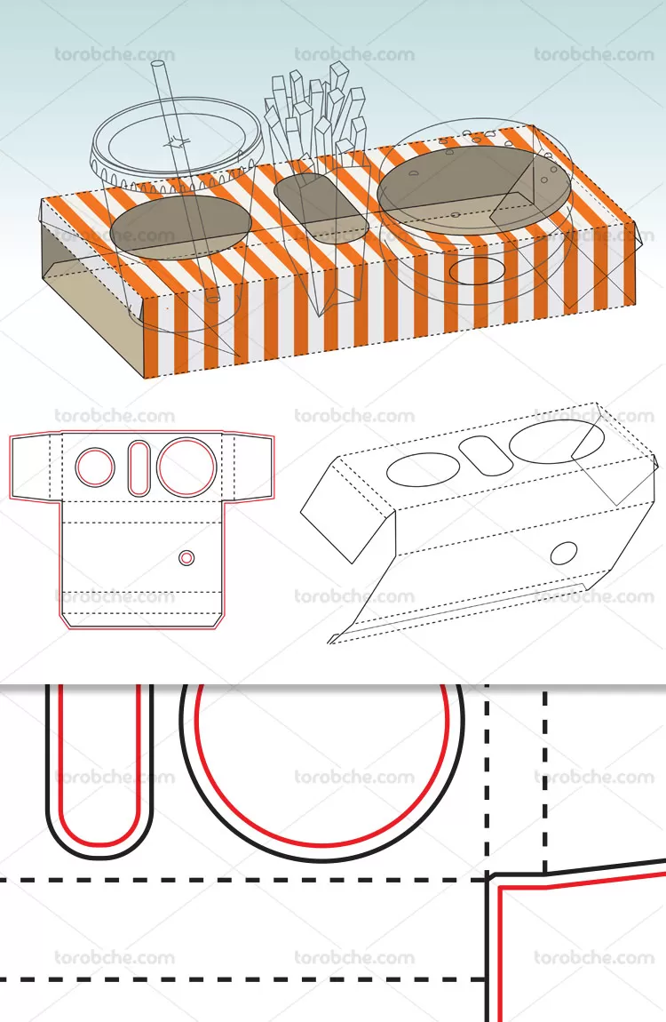 وکتور صفحه گسترده بسته بندی فست فود | گرافیک با طعم تربچه